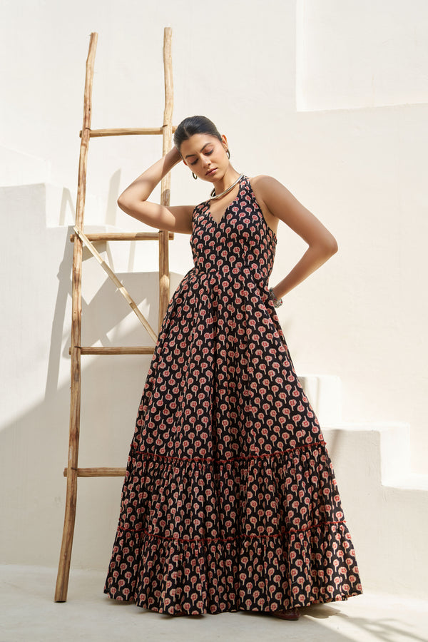 Midnight Flock Printed Dress