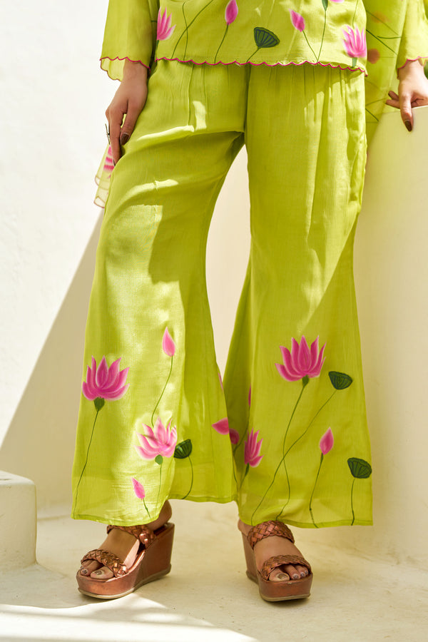Taru Lime Green Handpainted Sharara Set