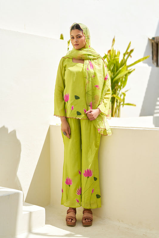 Taru Lime Green Handpainted Sharara Set