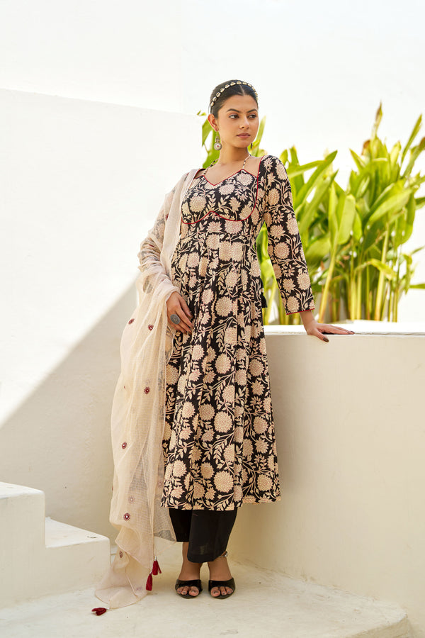 Black Blossom Anarkali Suit Set