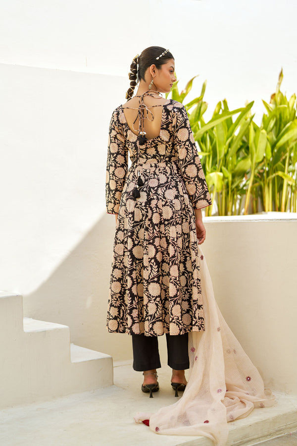 Black Blossom Anarkali Suit Set
