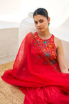 Noor Red Chanderi Embroidery Suit Set