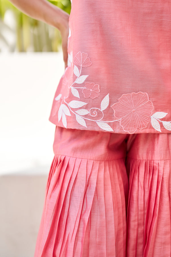Virasat Pink Chanderi Embroidered Sharara Set