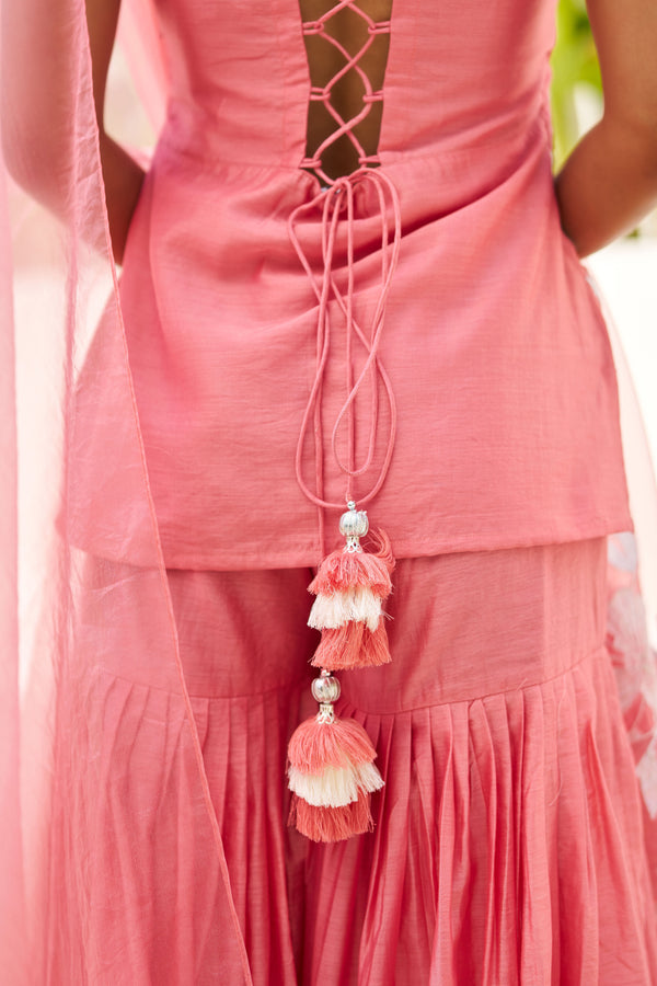 Virasat Pink Chanderi Embroidered Sharara Set