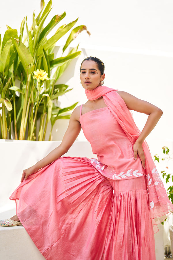 Virasat Pink Chanderi Embroidered Sharara Set