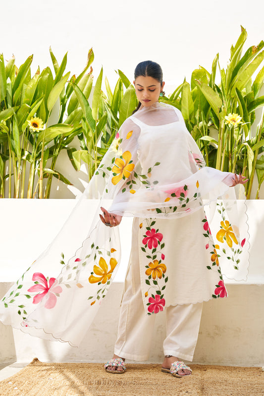Reeha White Chanderi Hand-Painted Kurta Set