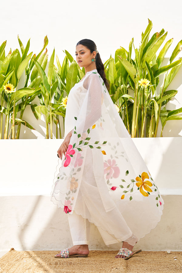 Reeha White Chanderi Hand-Painted Kurta Set