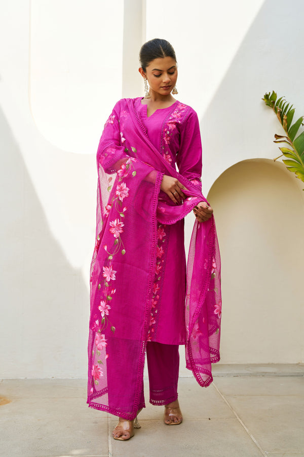 Inaayat Magenta Cotton Hand Painted Kurta Set