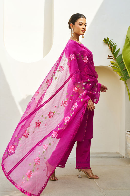 Inaayat Magenta Cotton Hand Painted Kurta Set