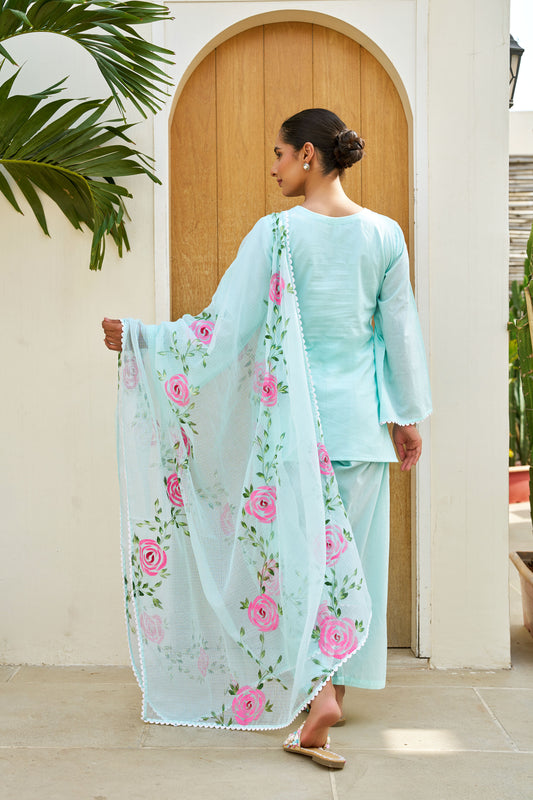 Meher Mint Green Cotton Handpainted Farsi Shalwar Set