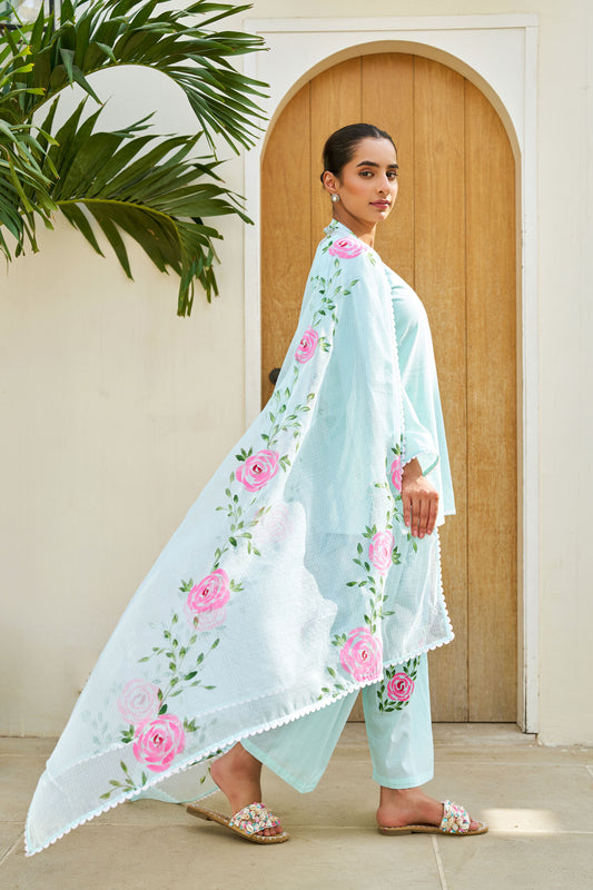 Meher Mint Green Cotton Handpainted Farsi Shalwar Set