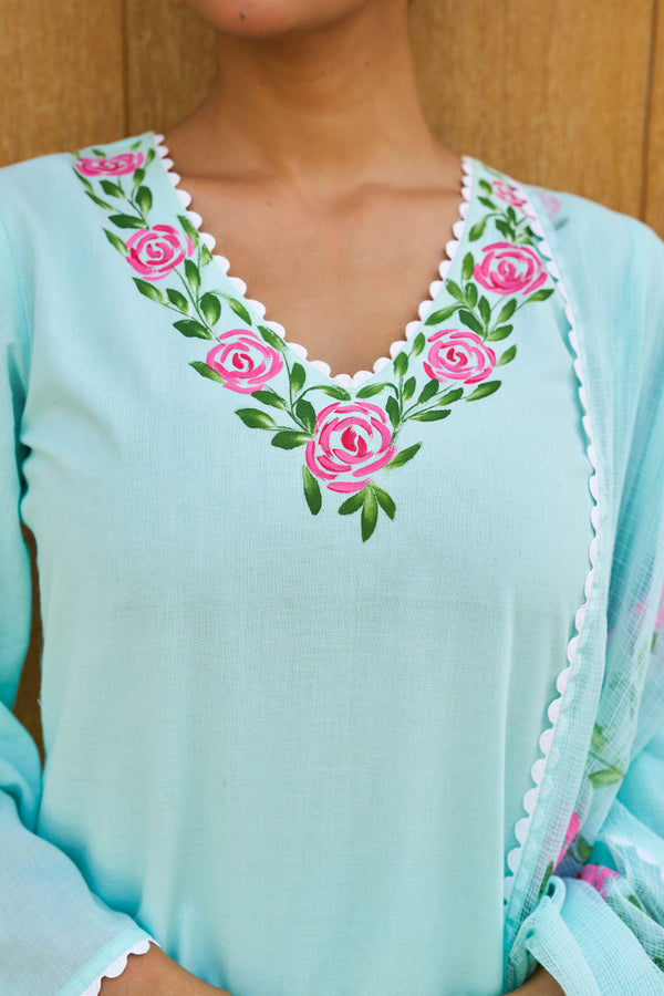 Meher Mint Green Cotton Handpainted Farsi Shalwar Set
