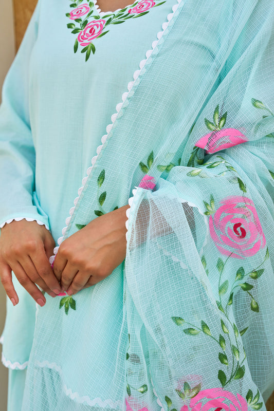 Meher Mint Green Cotton Handpainted Farsi Shalwar Set