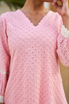 Aabha Pink Cotton Schiffli Coord Set