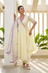 Ziya Butter Yellow Chanderi Hand Painted Angrakha Suit Set
