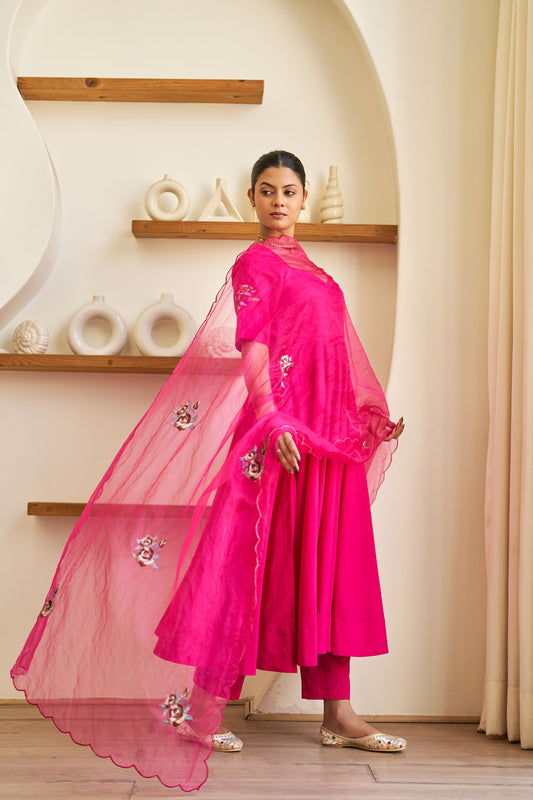 Roop Pink Cotton Embroidered Suit Set