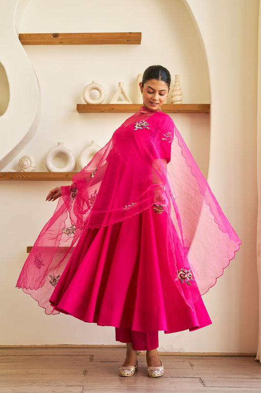 Roop Pink Cotton Embroidered Suit Set