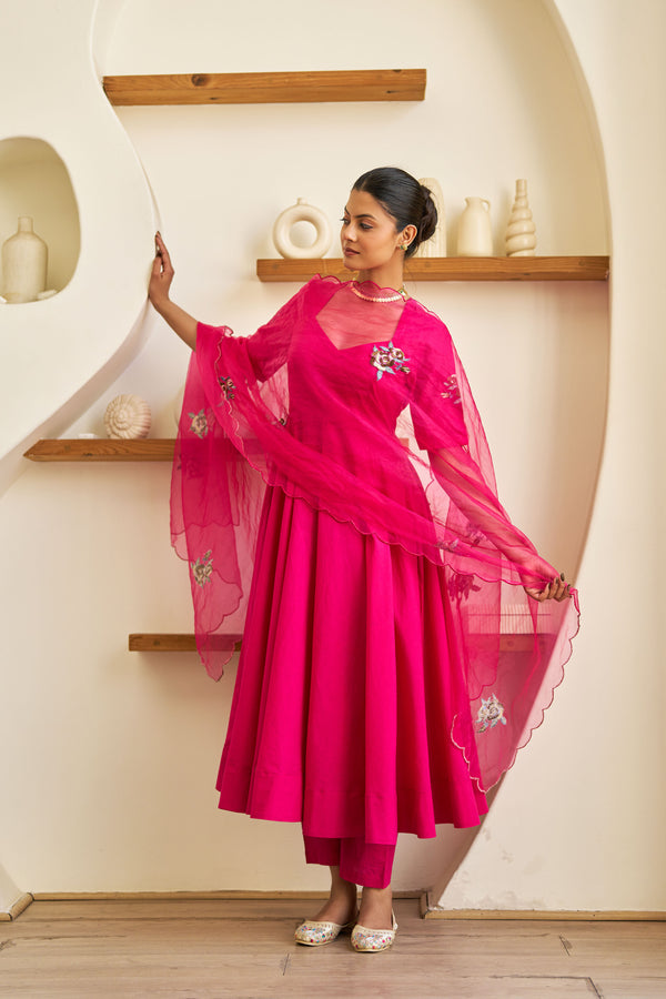 Roop Pink Cotton Embroidered Suit Set