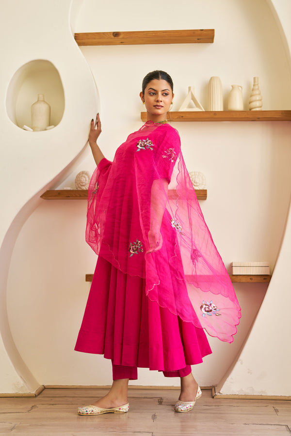 Roop Pink Cotton Embroidered Suit Set