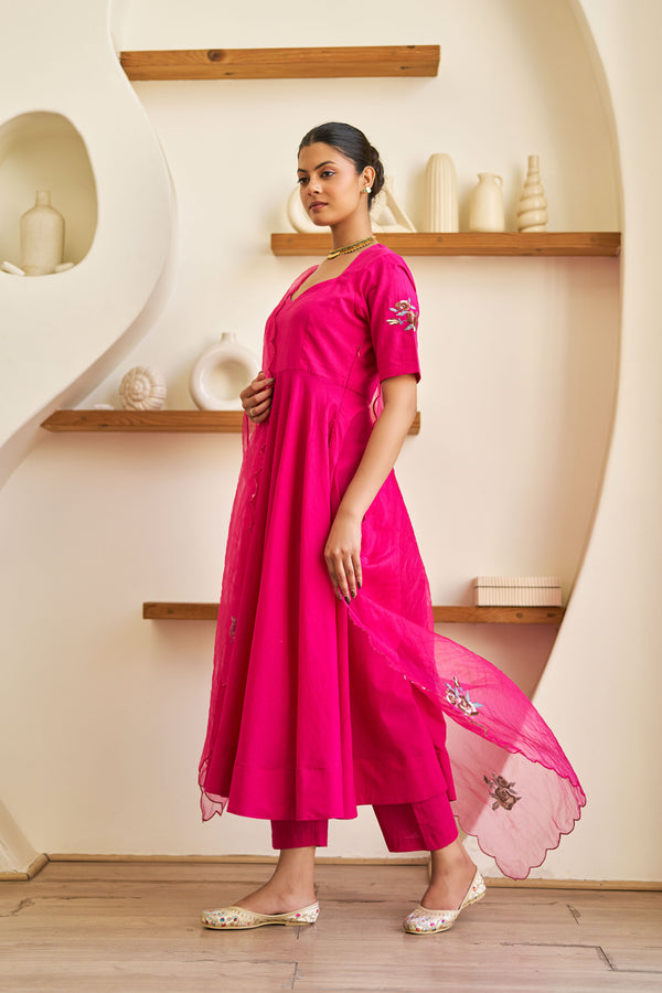 Roop Pink Cotton Embroidered Suit Set