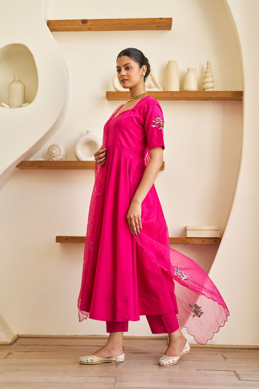 Roop Pink Cotton Embroidered Suit Set