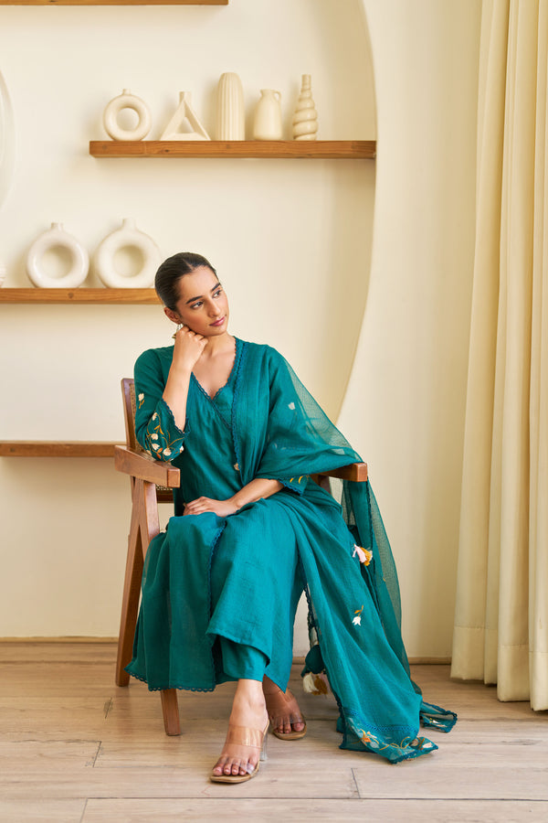 Saaz Teal Green Doria Embroidered Kurta Set