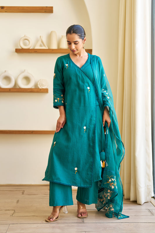 Saaz Teal Green Doria Embroidered Kurta Set