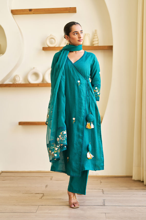 Saaz Teal Green Doria Embroidered Kurta Set