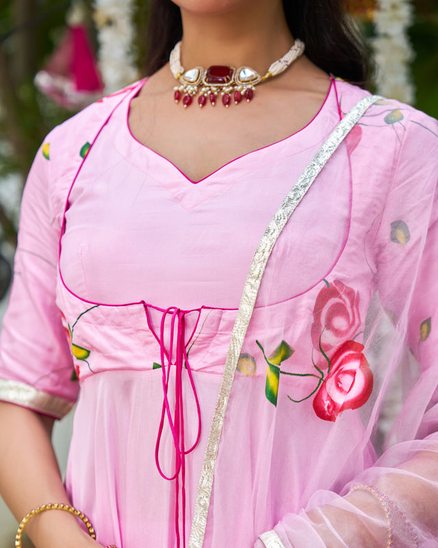 Ruhani Gulabi Handpainted Suit Set