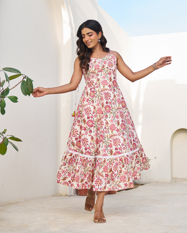 Royal Handblock Umbrella Dress