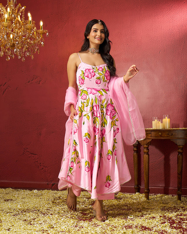Azal Satin Handpainted Gotapatti Suit Set