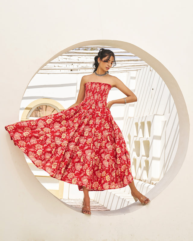 Boho Handblock Tiered Dress