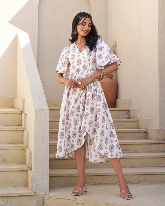 Textured Elegance Handblock Pleated Dress