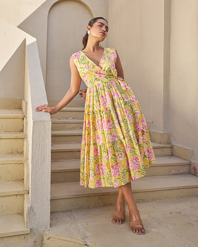 Festive Charm Handblock Tiered Dress