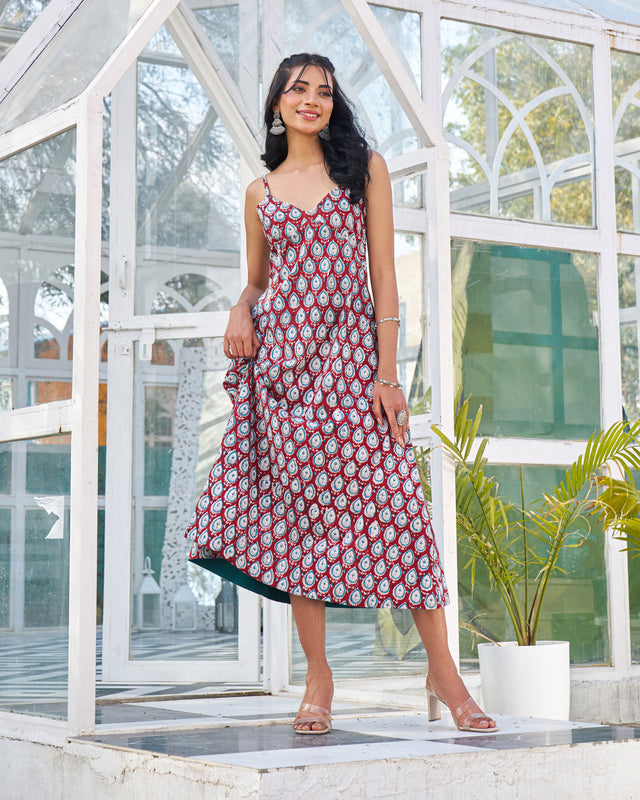 Graceful Handblock Umbrella Dress