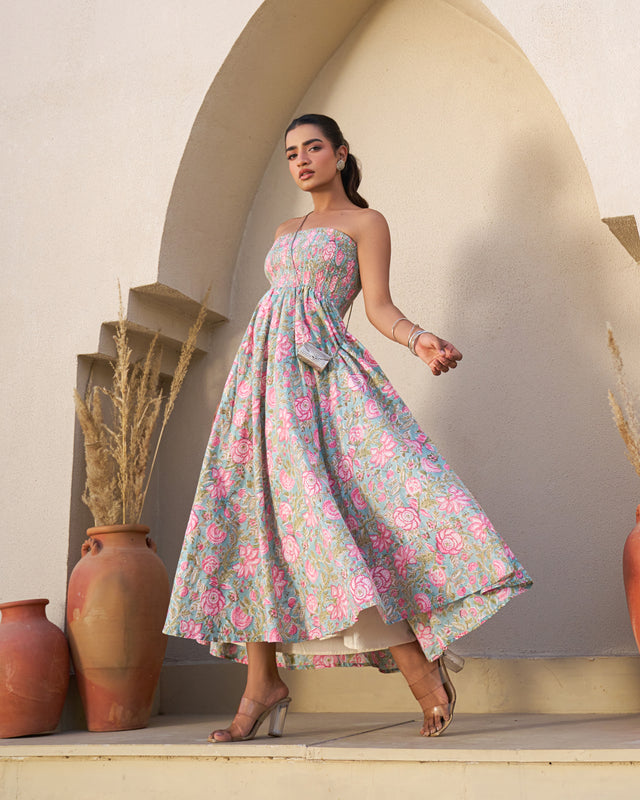 Ethereal Handblock Umbrella Dress