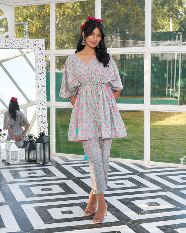 Lounge Luxe Handblock Kaftan Set