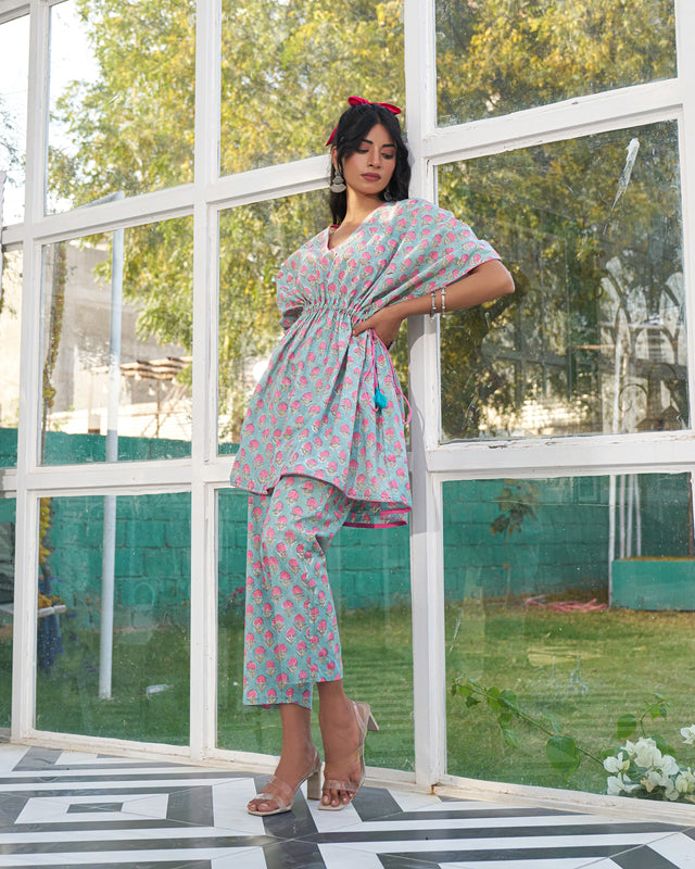 Lounge Luxe Handblock Kaftan Set