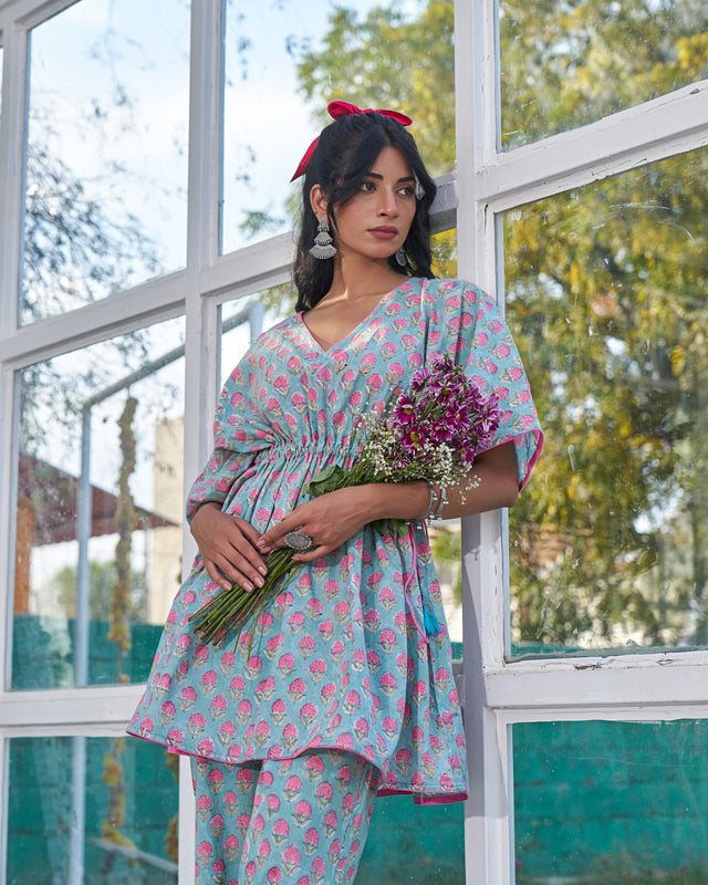 Lounge Luxe Handblock Kaftan Set