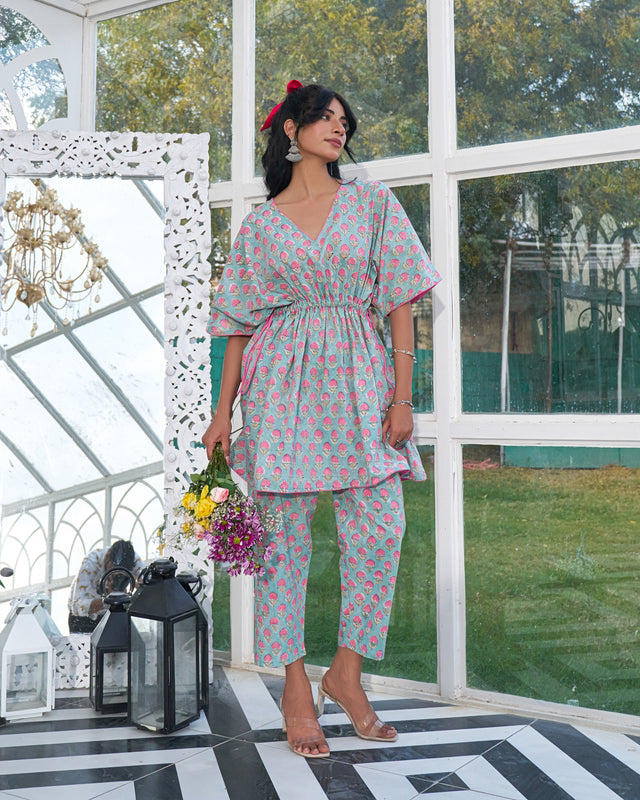 Lounge Luxe Handblock Kaftan Set