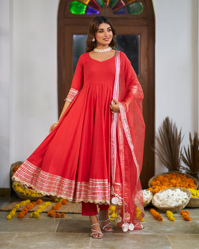 Copper Bloom Anarkali Suit Set