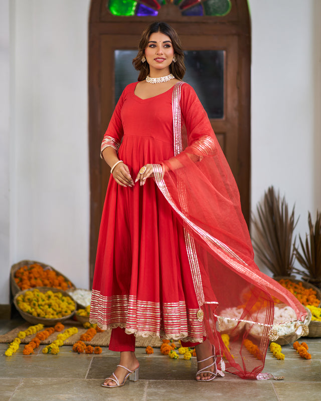 Copper Bloom Anarkali Suit Set