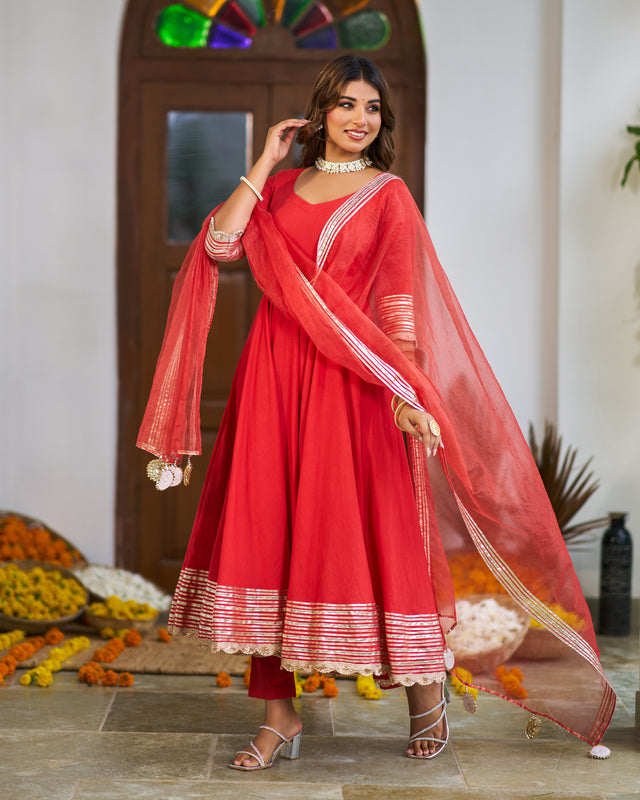 Copper Bloom Anarkali Suit Set