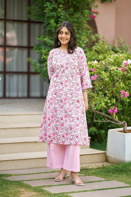 Rosewood handblock kurta set