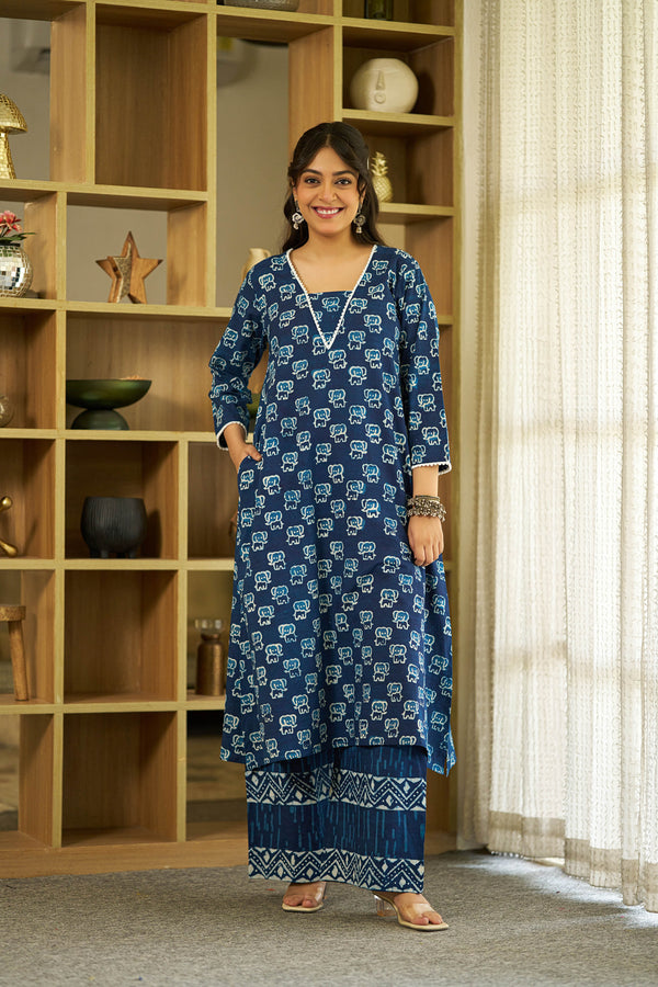 Indigo Safari handblock kurta set