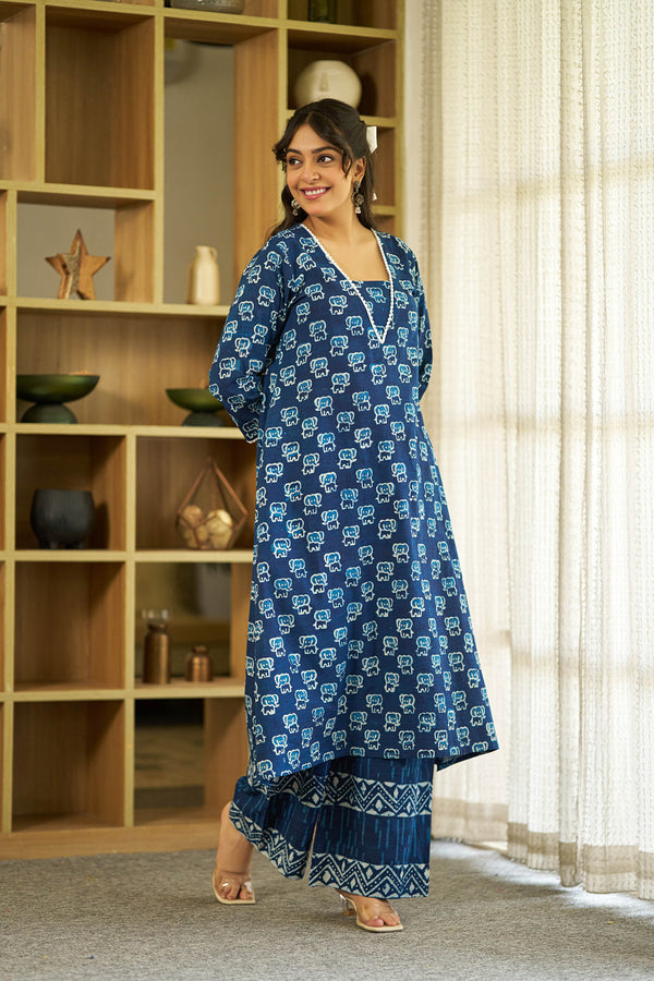 Indigo Safari handblock kurta set