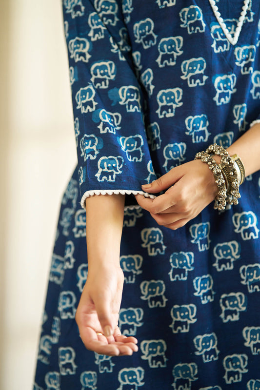 Indigo Safari handblock kurta set
