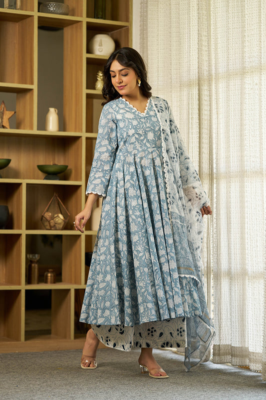 Elegance flower handblock suit set