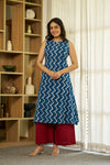 zigzag indigo handblock kurta set