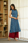 zigzag indigo handblock kurta set